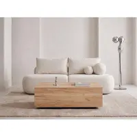 WFL GROUP Couchtisch 90 x 55 cm in Eiche Braun – Niedriger Mobiler Sofatisch mit Versteckten Rollen, Minimalistisches Design in Klarer Blockform – EU