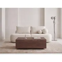 WFL GROUP Couchtisch 90 x 55 cm in Nussbaum Braun – Niedriger Mobiler Sofatisch mit Versteckten Rollen, Minimalistisches Design in Klarer Blockform – EU