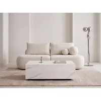 WFL GROUP Couchtisch 90 x 55 cm in Marmor Weiß – Niedriger Mobiler Sofatisch mit Versteckten Rollen, Minimalistisches Design in Klarer Blockform – EU