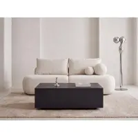 WFL GROUP Couchtisch 90 x 55 cm in Schwarz – Niedriger Mobiler Sofatisch mit Versteckten Rollen, Minimalistisches Design in Klarer Blockform – EU