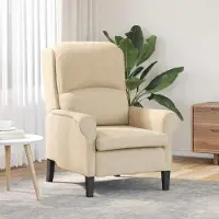 Markenlos Polstersessel Creme 76 x 94 x 102 cm Mikrofaser, Moderner Sessel mit Holzbeinen für Wohnzimmer, Bequemer Relaxsessel Lesesessel Fernsehsessel mit Armlehne