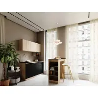 Respekta Küche Singleküche Bartisch Eiche Schwarz Ingrid 150 cm ohne Kühlschrank, mit Mikrowelle