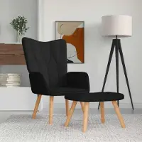 Markenlos Moderner Relaxsessel mit Fußhocker, Stoffbezug und Holzbeinen, gepolsterter Fernsehsessel für Wohnzimmer und Schlafzimmer, schwarzer Einzelsessel