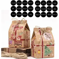 Sonstiges Adventskalender zum Befüllen, 24 Häuser zum Aufhängen/Aufstellen, DIY Bastelset mit Zahlenaufklebern, Kraftpapier, 5x7.1x10.1cm