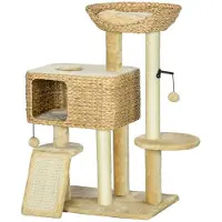 BellaFurn Katzenkratzbaum mit Hängematte und Katzenhöhle | Farbe: Natur, Beige | Abmessungen: 40x60x98 cm