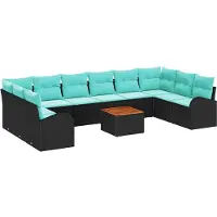 Syfax Gartensofa-set 11 stk. Schwarz und Türkis Poly-Rattan