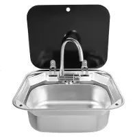 StarTech.com Camping Spüle - Wohnmobil Küchenspüle - 304 Edelstahl - Gehärteter Glasdeckel - Einbeckenspüle mit Wasserhahn - Kompakt 39x32 cm - Silber