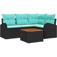 Syfax Gartensofa-set 5 stk. Schwarz und Türkis Poly-Rattan