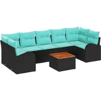 Syfax Gartensofa-set 8 stk. Schwarz und Türkis Poly-Rattan