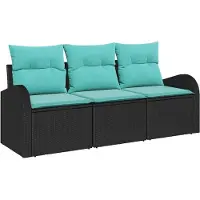 Syfax Garten-Sofa-Set 3 stk. Schwarz und Türkis Poly Rattan