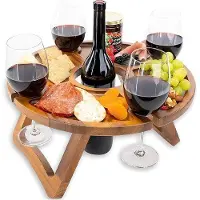 Markenlos Picknicktisch Klappbar - Tragbare Outdoor-Tisch für 4 Weingläser & 1 Flasche - Holz Weindienblatt