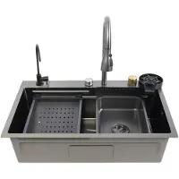 StarTech.com Küchenspüle - Einzelbecken mit Wasserfallfunktion und ausziehbarer Armatur - 68 cm - Edelstahl - Drei Öffnungen - Aufsatzmontage