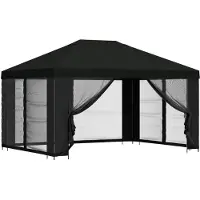 vidaXL Pavillon mit Seitenwänden 4 x 3 m Schwarz Polyester und Stahl