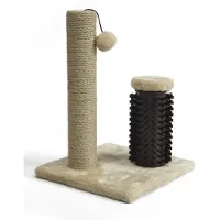 Amazon Basics A. Basics Kratzbaum für Hauskatzen, klein, mit Bürste für Kätzchen, 42 cm, beige