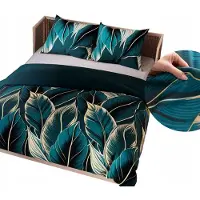MARKIZETA HOME LEVI - Satin-Bettwäscheset - Flaschengrün mit beigem Blättermuster - 160 x 200 cm