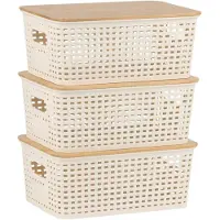 Northix Stapelbares Aufbewahrungsbox-Set mit Bambusdeckel, perforiertes Design