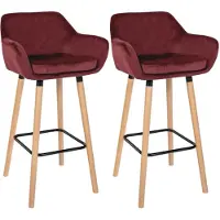 BellaFurn Barhocker, Samthocker, hoher Sitzkomfort - Modern - Buchenholz | Farbe: Rot
