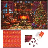 OEM Weihnachts-Adventskalender-Puzzle-Set 70 x 50cm, 24 Boxen 1008 Teile für Weihnachtszählung, Zuhause, Kinder, Erwachsene, Geschenke, Katzenstil