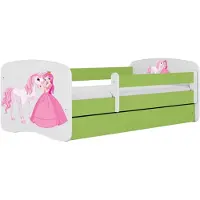 Markenlos Kinderbett 80 x 180 cm in Grün mit Schublade, ohne Matratze, mit Prinzessinnen- und Pferdemotiv
