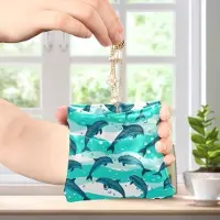 Markenlos Kleine Ledergeldbörse mit Delfin-, Meer- und Marine-Motiv, Mini-Make-up-Tasche für Damen, Herren, Jungen und Mädchen, Delfine, Meer, Marine, 4.33"(L) x 3.74"(W) x 0.39"(H), klassisch
