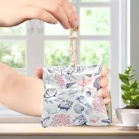 Markenlos Damen-Münzgeldbörse aus Leder mit Muscheln, Korallen und Seesternen, Tasche für Kosmetik und die Periode für Frauen und Mädchen, 4.33"(L) x 3.74"(W) x 0.39"(H), klassisch