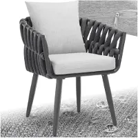 Markenlos Gartenstuhl mit Alu Gestell, Outdoor Stuhl aus Metall, Sessel mit Sitzpolster + Kissen, Garten Balkon Terrassenstuhl, Gartensessel, Rope Design Geflecht-Stuhl mit Polster, Lounge wetterfest