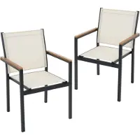 Markenlos ML-Design Gartenstühle 2er Set mit Armlehnen in Holzoptik, Beige, Gartenstuhl aus Textilene, Terrassenstühle mit Aluminiumgestell, Balkonstuhl wetterfest/stapelbar, Sessel für Garten Balkon & Terrasse