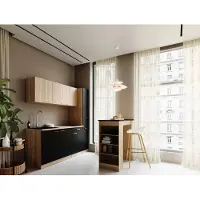 Respekta Küche Singleküche Bartisch Eiche Schwarz Ingrid 180 cm ohne Kühlschrank, ohne Mikrowelle