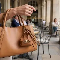 Markenlos Mini-Geldbörse aus Leder als Schlüsselanhänger für Damen mit Münzfach – schwarzes Ledertäschchen mit goldfarbenem Verschluss – stilvolles Accessoire für Handtasche und Schlüsselbund (Braun)