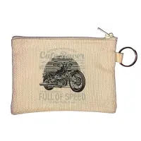 Markenlos Münzbörse als Schlüsselanhänger mit individuellem Café-Racer-Motorradmotiv „London Street“, beige, Einheitsgröße