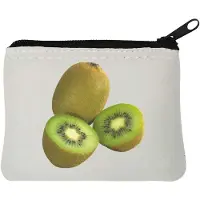 Markenlos „Leckere Kiwi-Frucht – Gesund bleiben“, Neopren-Münzgeldbörse, 10 x 11 cm, weiß, weiß, Einheitsgröße