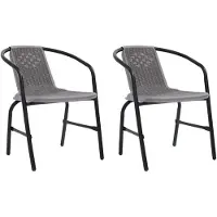 Markenlos Gartenstuhl-Set mit 2 Stück, schwarze Kunststoff-Rattan-Optik, Stahlrahmen, Belastbarkeit bis 110 kg, stapelbar für den Außenbereich und die Terrasse, modernes Esszimmerdesign