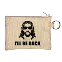 Markenlos „Ich komme wieder“ – lustiger Jesus-Schlüsselanhänger mit Münzbörse, beige, Einheitsgröße
