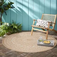 Ayyildiz Hali Ayyildiz Outdoor- und Terrassenteppiche Beige 80 cm rund Teppich, Vintage-Design, für Terrasse, Balkon oder Küche, Polypropylen-Rückseite