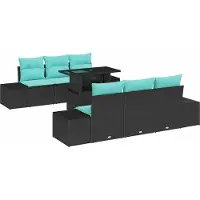 vidaXL Sofa Set 7 stk. 6-Sitzanzahl Schwarz und Blau Poly-Rattan