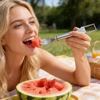 Markenlos Wassermelonenschneider Cutter Werkzeug 2-in-1 Schneidegabel Küchenhelfer | Küchen-schneidewerkzeug Geeignet für Mango Pitaya Papaya Zuhause Picknick Party Camping Küche
