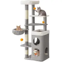BellaFurn Kratzbaum für Katzen – Katzenhaus – Plüsch-Sisal – 53 x 46 x 152 cm – Taubengrau