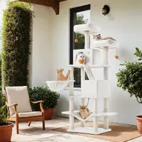 BellaFurn Kratzbaum für Katzen – Kletterbaum – Spielcenter – Schützt Möbel – 55 x 45 x 168 cm – Cremeweiß
