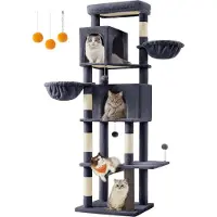 BellaFurn Katzenkratzbaum – Katzenturm – 2 Häuser – 190,7 cm – Grau