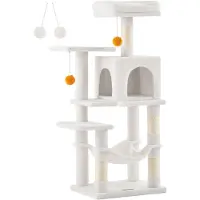 BellaFurn Katzenkratzbaum cremeweiß - Katzenhaus - Sisal/Plüsch - 45 x 35 x 112 cm - für 4 Katzen