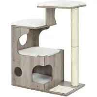 BellaFurn Kratzbaum mit Höhle und Kratzbaum – Plüsch, Sisal, MDF – Greige-Weiß – 66 x 40 x 86 cm