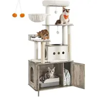 BellaFurn Kratzbaum 170 cm mit Katzentoilettenmöbeln – Sisal – grau/braun