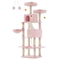 BellaFurn Kratzbaum für Katzen – Kletterbaum – Spanplatte und Plüsch – 60 x 50 x 206 cm – Rosa