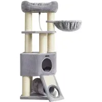 BellaFurn Kratzbaum mit Kratzbaum, Tunnel und Katzentoilette, Sisal, Plüsch, Greige, 80 x 53 x 49,2 cm