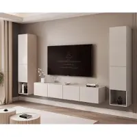 Idohome Hängende Wohnwand ANGEL LINE II mit LED-Beleuchtung, TV-Wand, Wohnzimmermöbel – Kaschmir