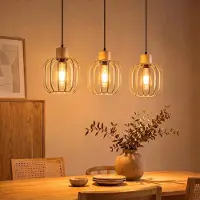 ZMH Esszimmer Pendelleuchte 3 flammig Esstisch Hängelampe E27 Grau Hängeleuchte Holz Küchenlampe Küche Pendellampe für Kücheninsel Schlafzimmer