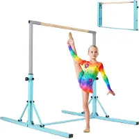 Costway Gymnastik Turnreck, Turnreck 90-150cm höhenverstellbar, Reckstange mit Rollen, Turnstangen bis 100kg, Reckanlage, Trainingsgeräte, Grün