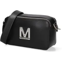 Marc Ellis Damen-Schultertasche echtes Leder Schwarz mit Reißverschluss und verstellbarem Riemen Black and Off Silver UNICA 20x12x8 cm