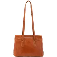 I Fratelli Firenze Damen Schultertasche aus echtem, vollnarbigem Rundleder "Vacchetta" mit Reißverschluss, hergestellt in Italien