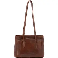 I Fratelli Firenze Damen Schultertasche aus echtem, vollnarbigem Rundleder "Vacchetta" mit Reißverschluss, hergestellt in Italien